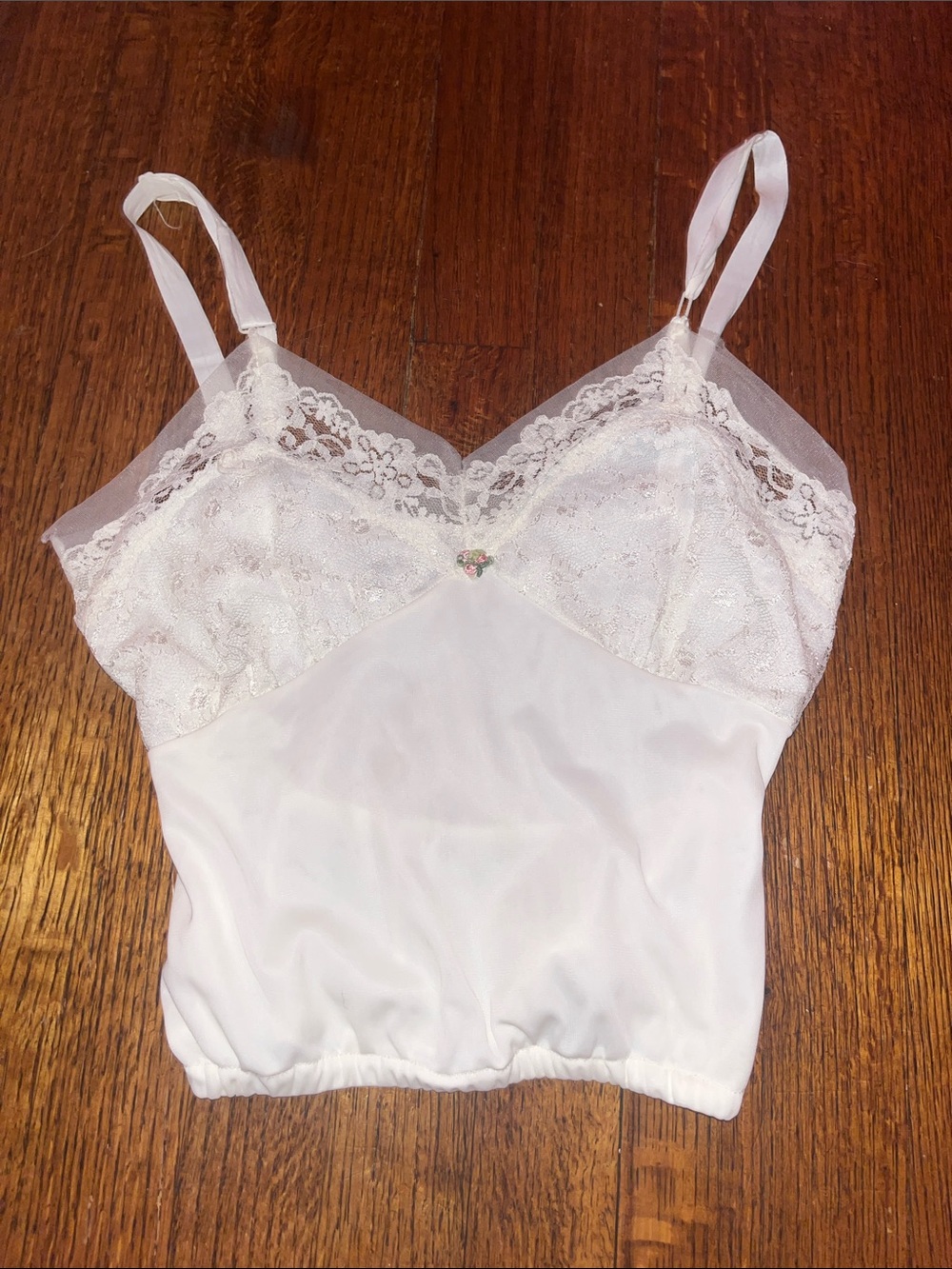 White Lace Trim Camisole Top | Floral Details